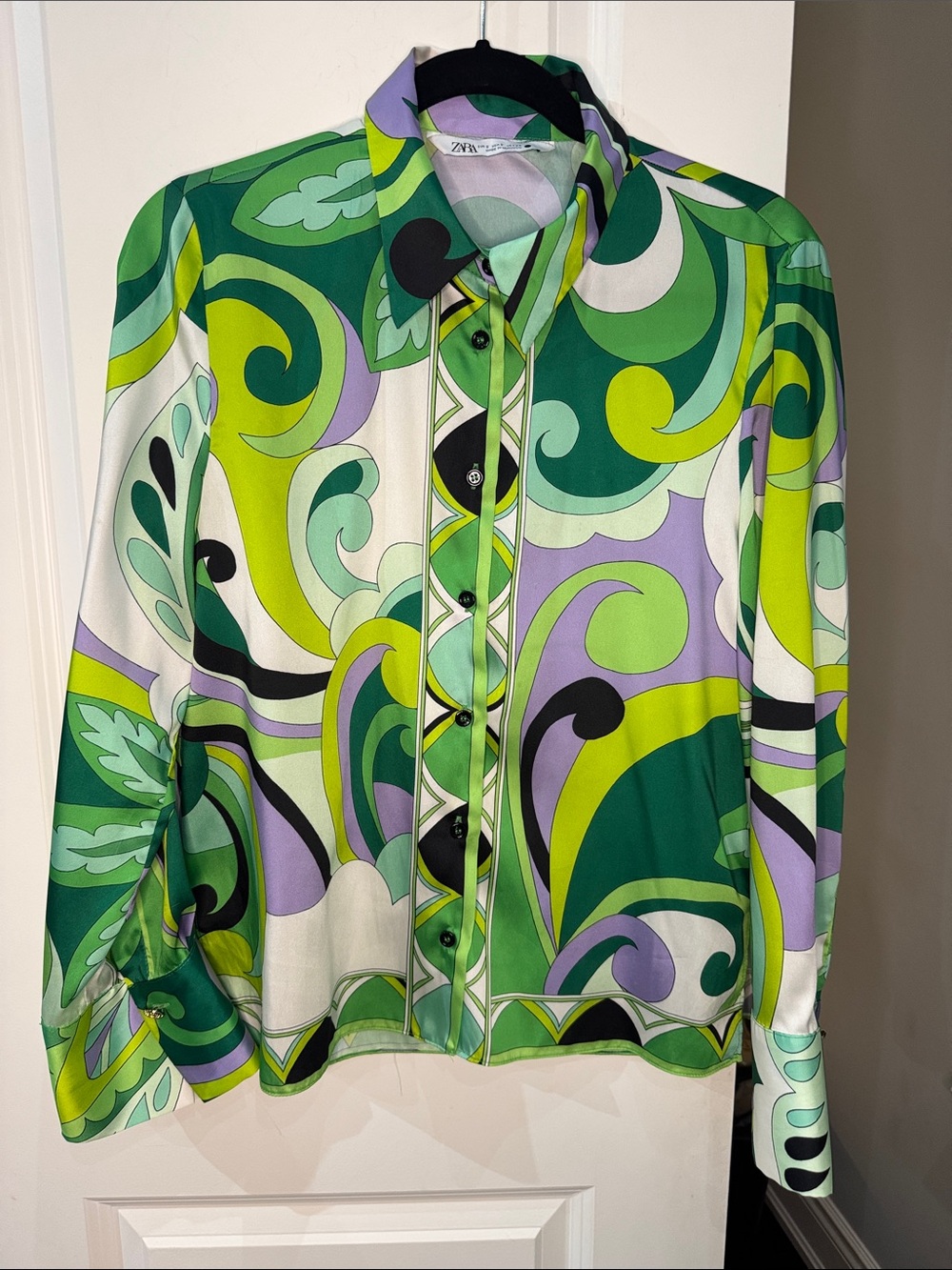 Bold Pucci Inspired Print Silk Blouse - Green, Lime, Lavender